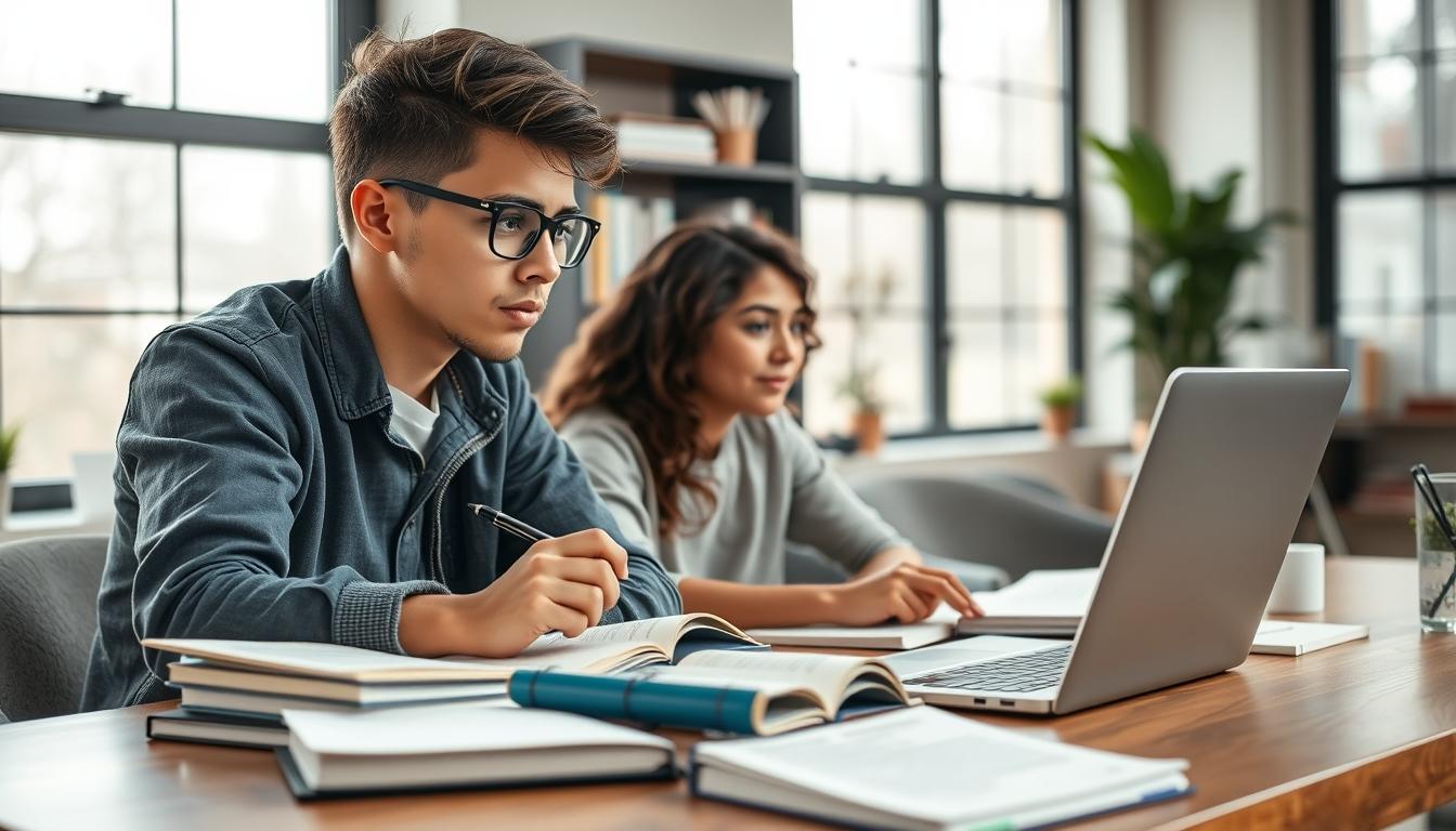 Student preparing for exams with study materials